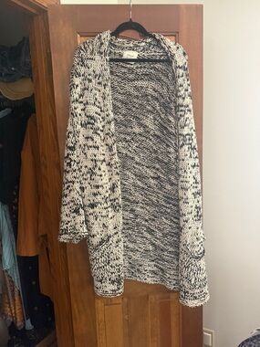Zara Black & White Marled Open-Front Cardigan